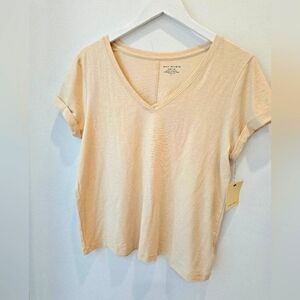 Max Studi Tan Beige Cream V-Neck Tee Short Sleeve Size L